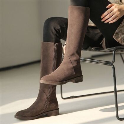 Women's Solid Color Fashion Frosted Long Martin Suede Boots