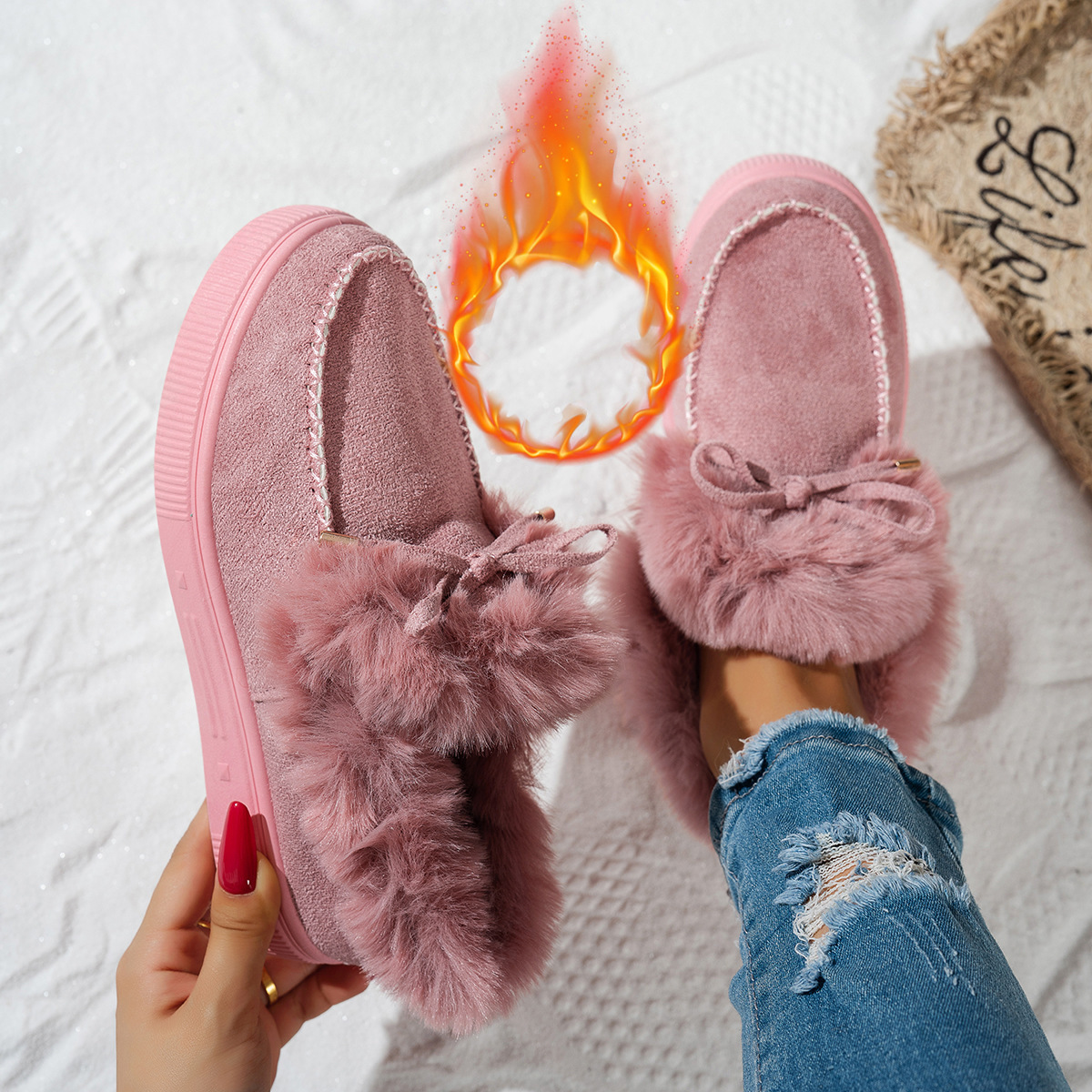 Round Head Thick Bottom Velvet Padded Plus Size Women's Snow Boots - Image 3