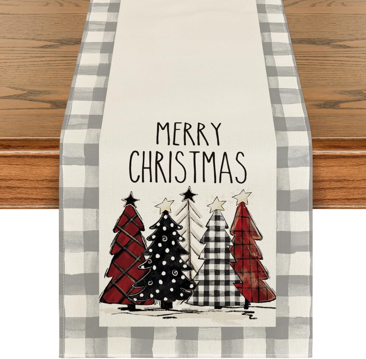 Christmas Trees Merry Xmas Table Runner, Seasonal Winter Holiday Kitchen Dining Table Decoration For Indoor Outdoor Home Party Decor 13 X 72 Inch – Bild 10