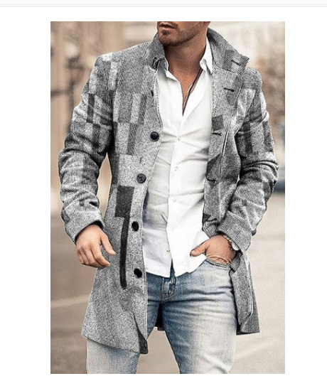 Men's Fashion Casual Tweed Stand-up Collar Coat - Image 7