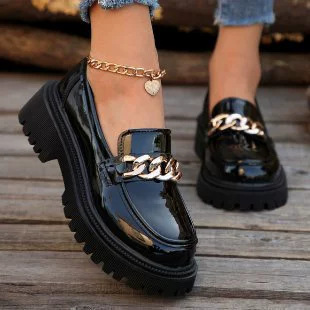 Plus Size Chunky Heel Trendy Retro Loafers - Image 6
