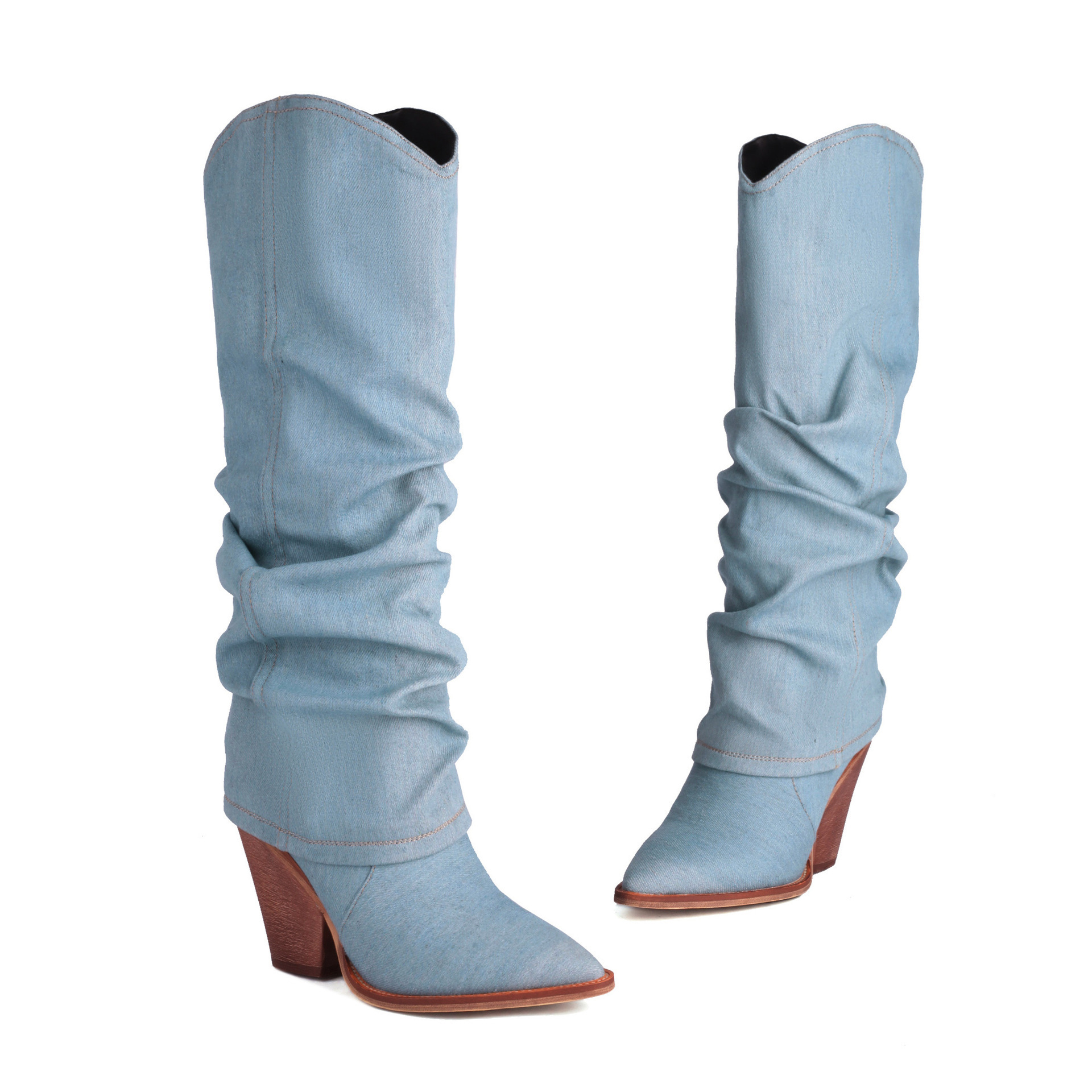 Chunky Heel High Heel Vintage Pointed Toe High Tube Pants Boots - Image 5