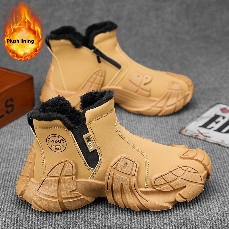 Men's Solid Color Tooling Fleece Lined Martin Boots - Image 2