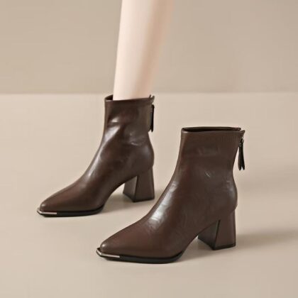 Pointed Toe Simple Fashion Chunky Heel Comfortable Retro All-matching Women's Boots
