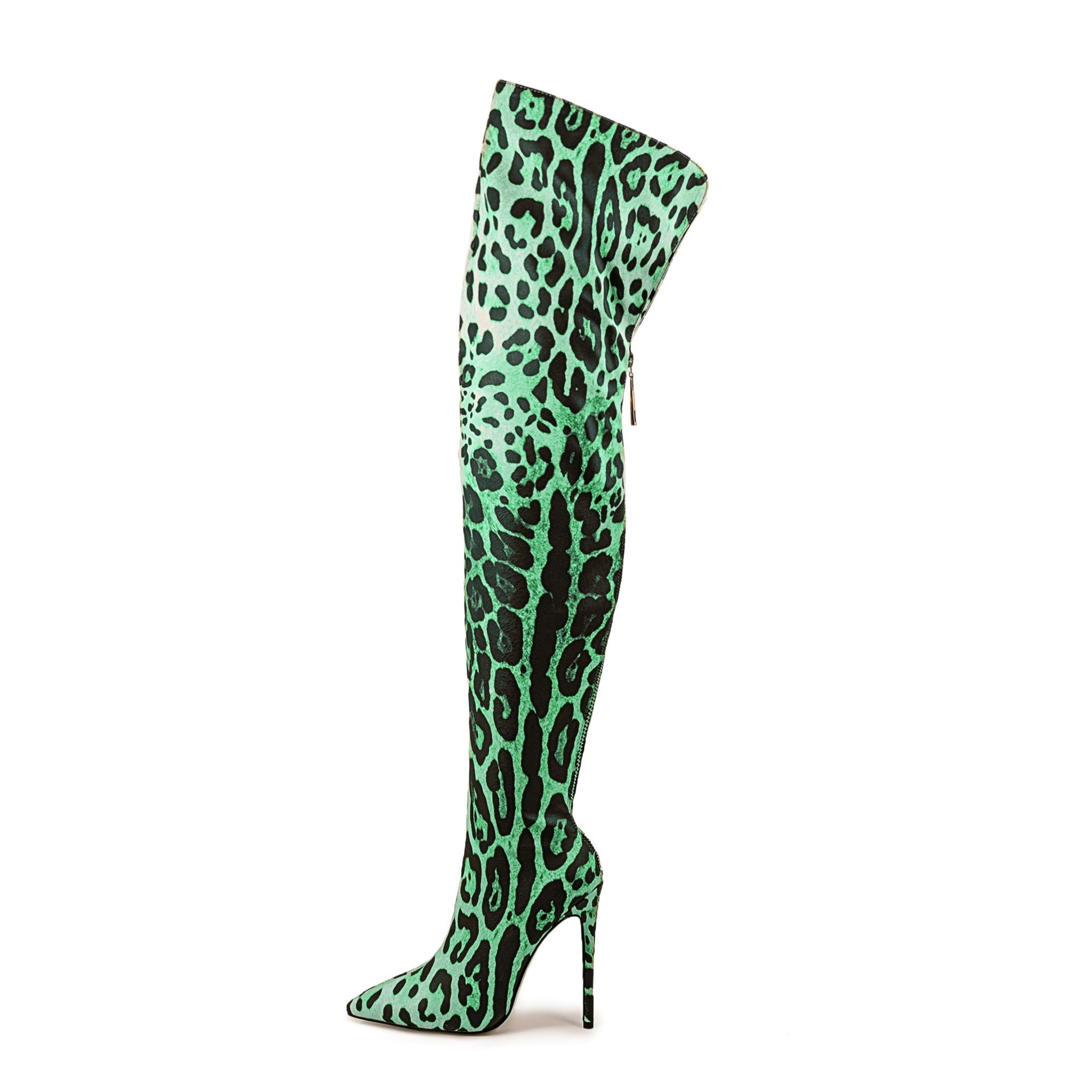Pointed-toe Stiletto Leopard Print Stretch Thin Boots Nightclub Bar Pole Dance