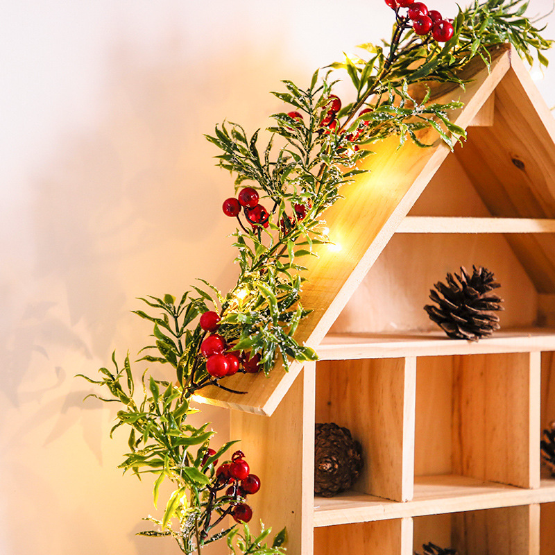 Christmas Decoration Red Fruit Light Needles Leaf Garland Fairy Night Light For Home Wedding Party - Image 2