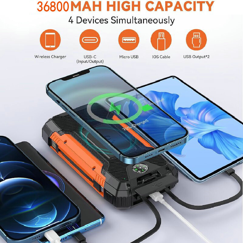 With Cable Solar Charging Unit 20000mah Portable Wireless Charger Mobile Phone Power Bank — изображение 4