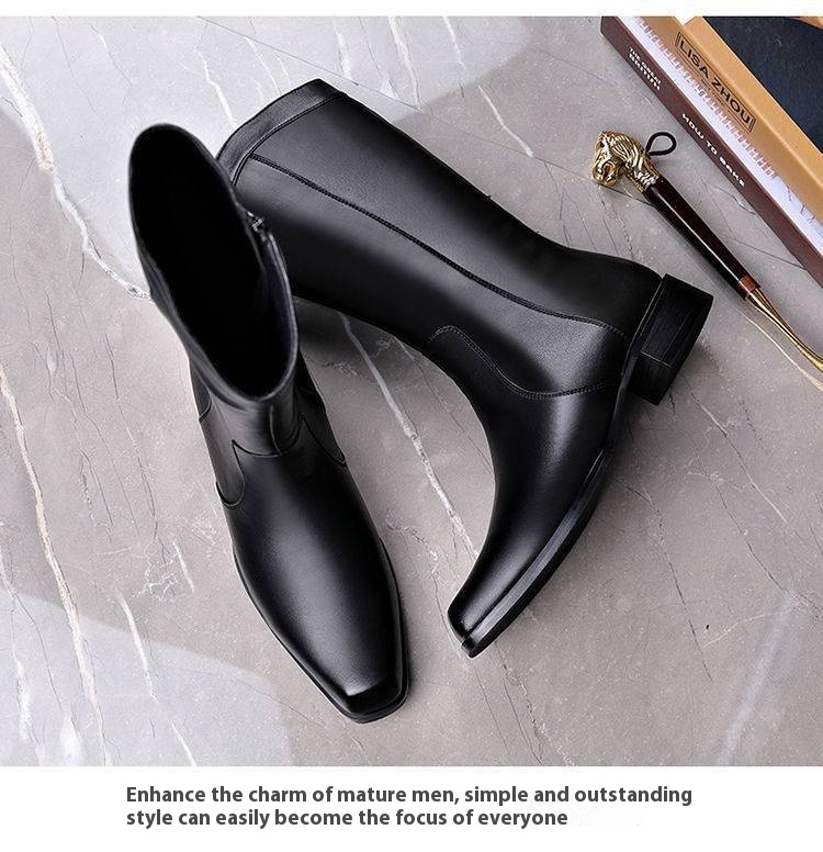 Men's Pointed Toe Business High-top Leather Boots - Image 10