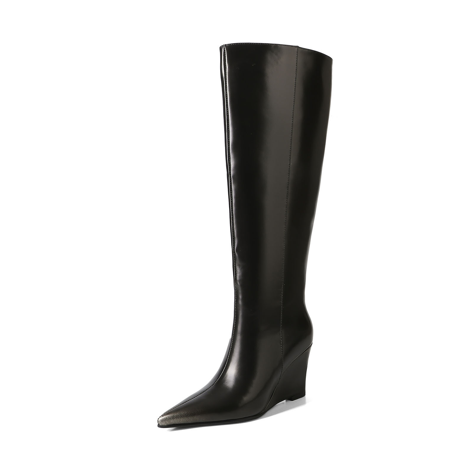Temperament Pointed Cowhide Wedge Large Boots — изображение 5