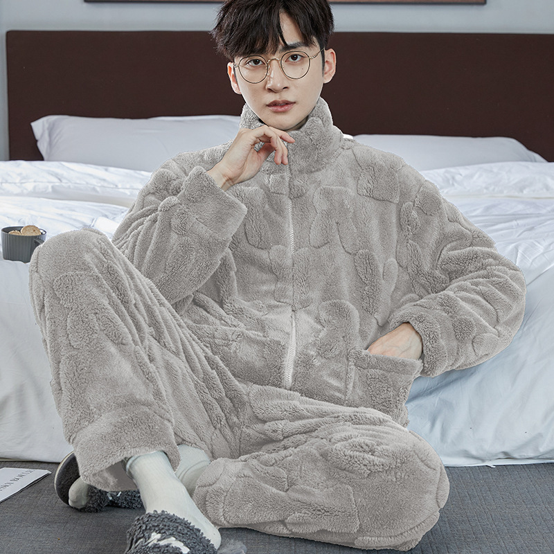 Pajamas Men's Jacquard Flannel Loose Fleece-lined Warm Loungewear – Bild 10