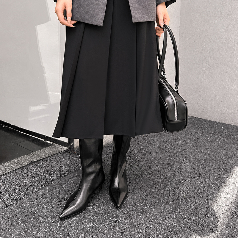 Elastic Commuter Pointed High Heel Brown Knight Boots - Image 4