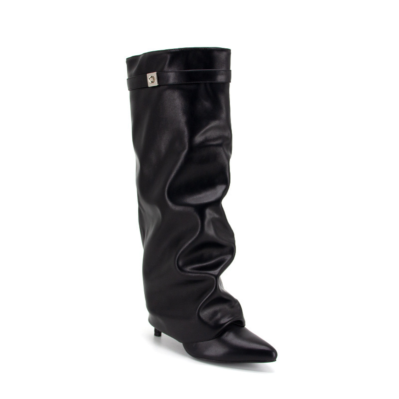 Pointed-toe Stiletto Plus Size Women's Cuffed Boots - Image 5