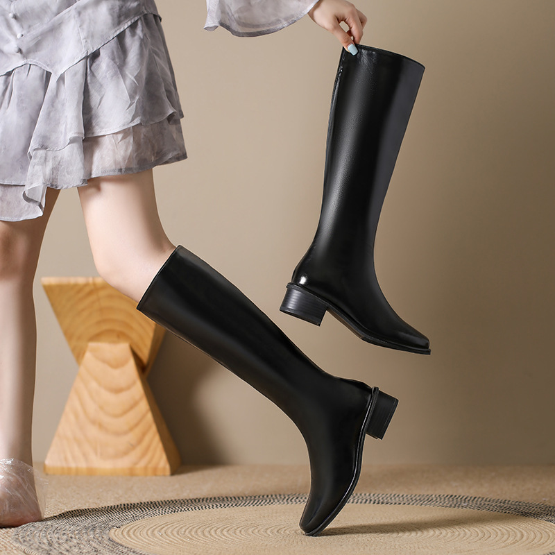 Square Toe Over-the-knee Stretch Chunky Heel Not Over The Knee Boots - Image 4