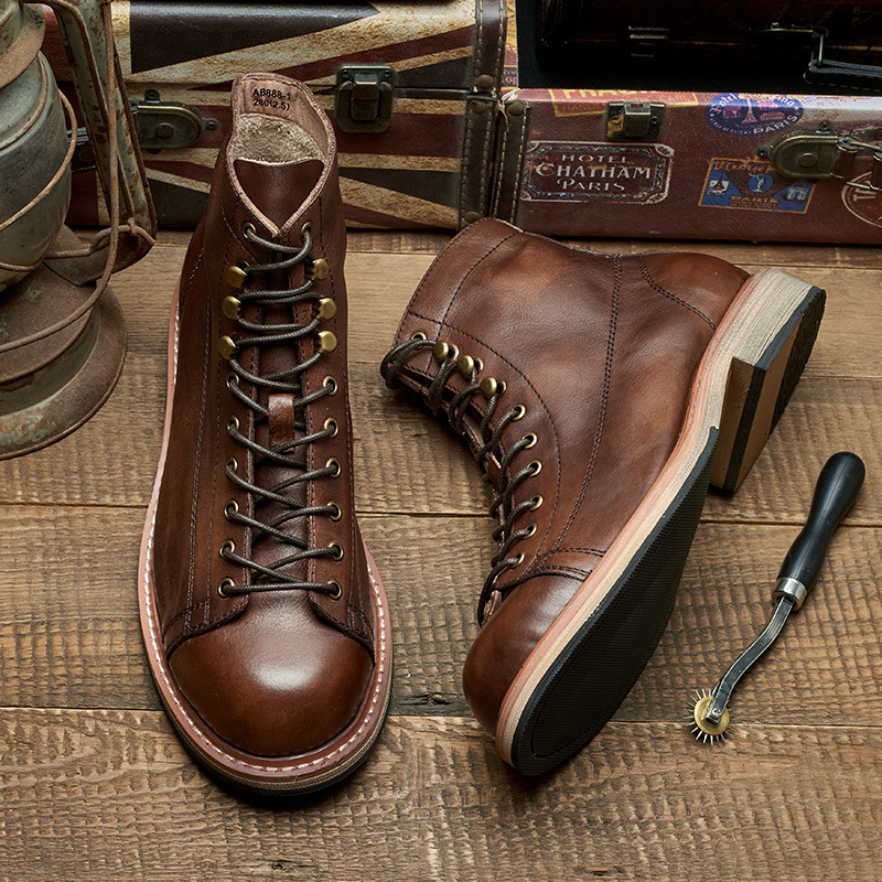 Vintage Genuine Leather Men's High-top Cowhide Worker Boot - Image 2