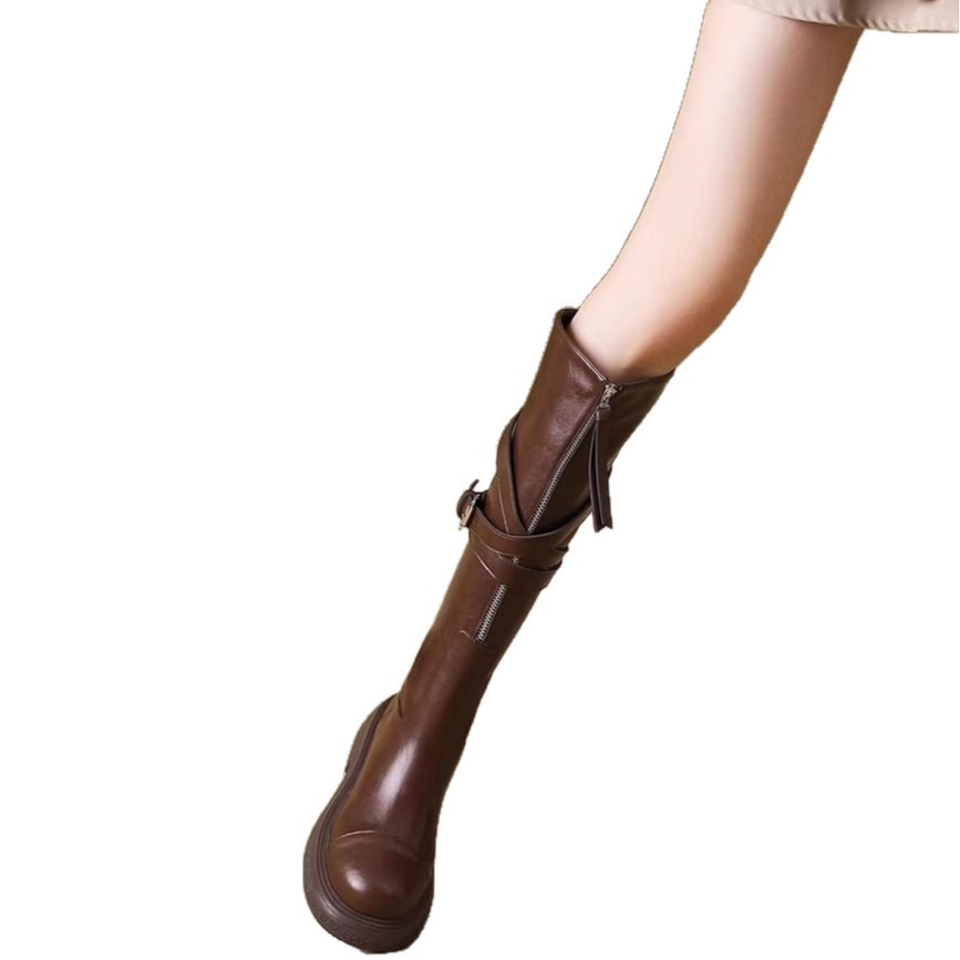 Brown Women's Riding Boots Thin High Tube Long - Image 4