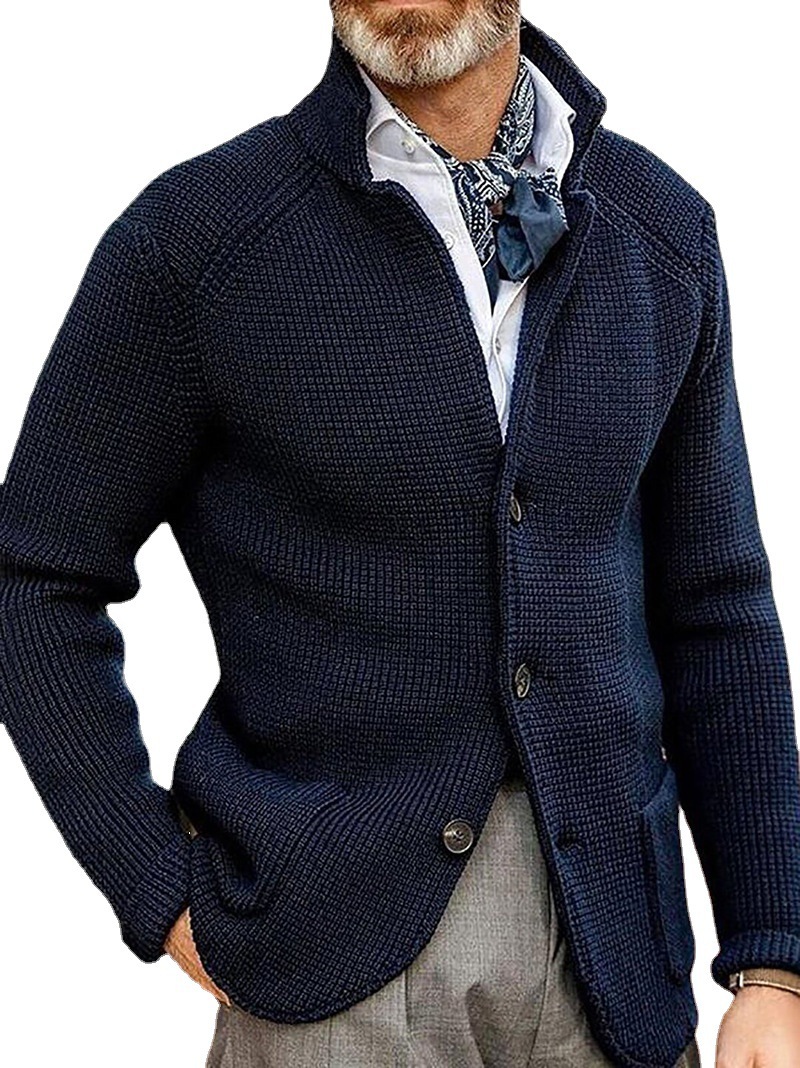 Stand Up Collar Cardigan Men Knitted Jacket – Bild 2