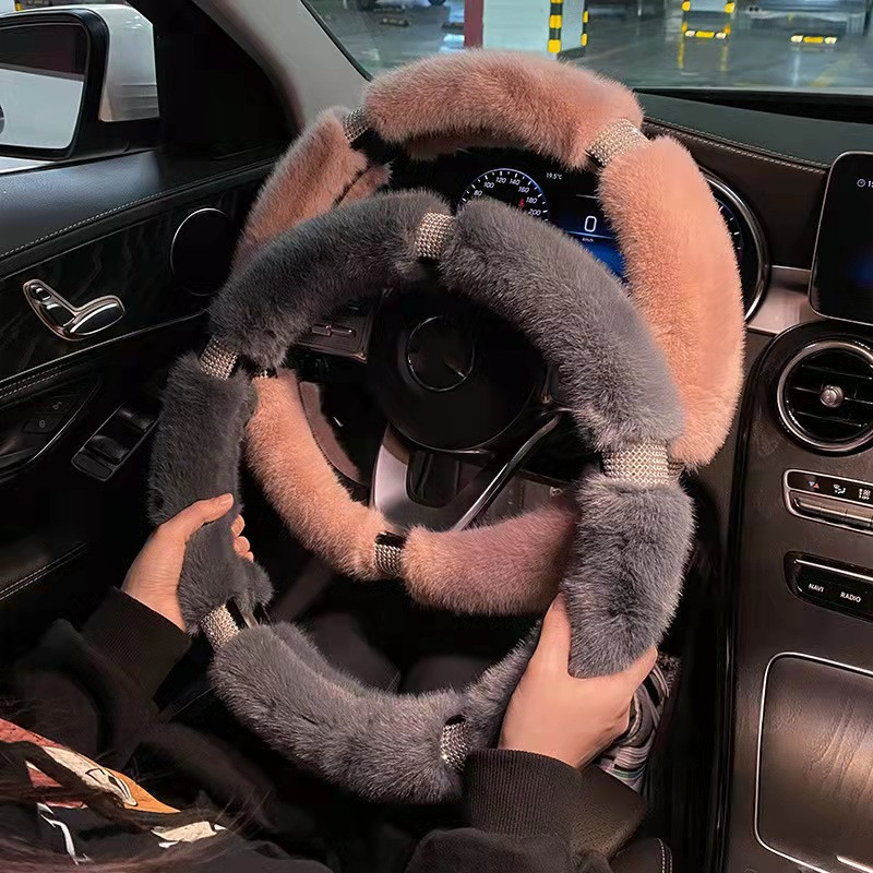 Diamond Studded Plush Car Steering Wheel Cover – Bild 4