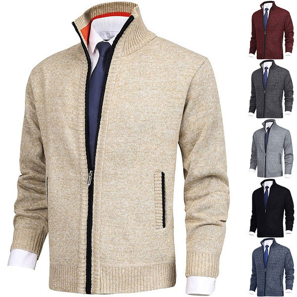 Men's Solid Color Stand Collar Cardigan Sweaters Coat - Image 10