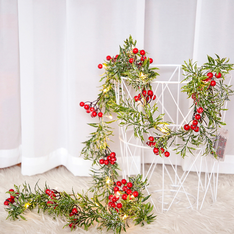 Christmas Decoration Red Fruit Light Needles Leaf Garland Fairy Night Light For Home Wedding Party - Image 3