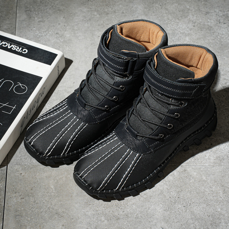 Winter Fleece Lace-up Snow Boots For Men Women Waterproof And Anti-slip Outdoor Work Boot Fashion Warm Mid-tube Cotton Shoes Men - Image 7