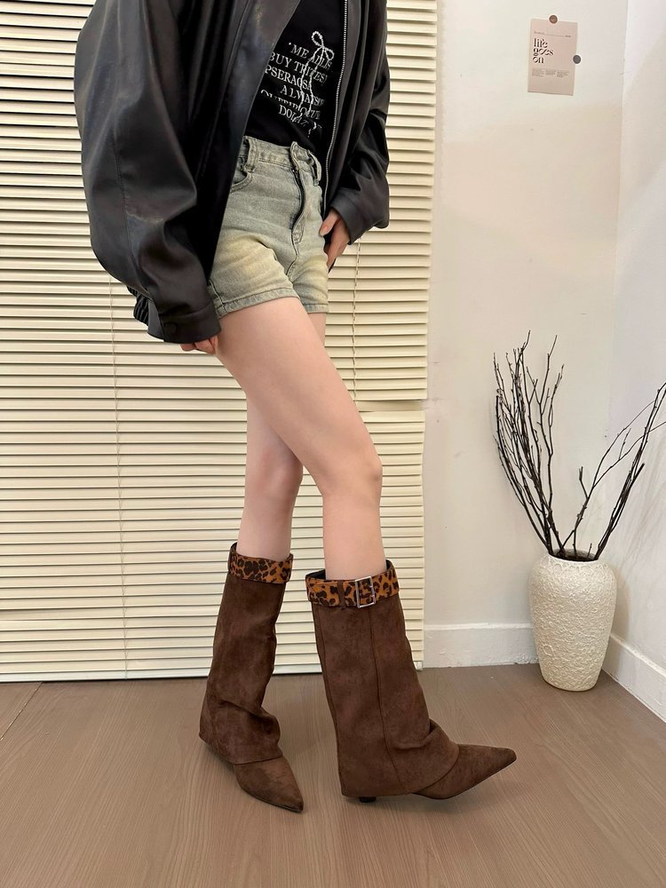 Retro Western Slimming Belt Buckle Middle Boots – Bild 7