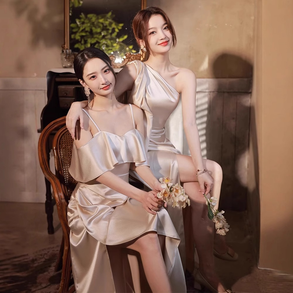 Simple And Light Luxury Satin Sisters Group Party Formal Dress – Bild 4