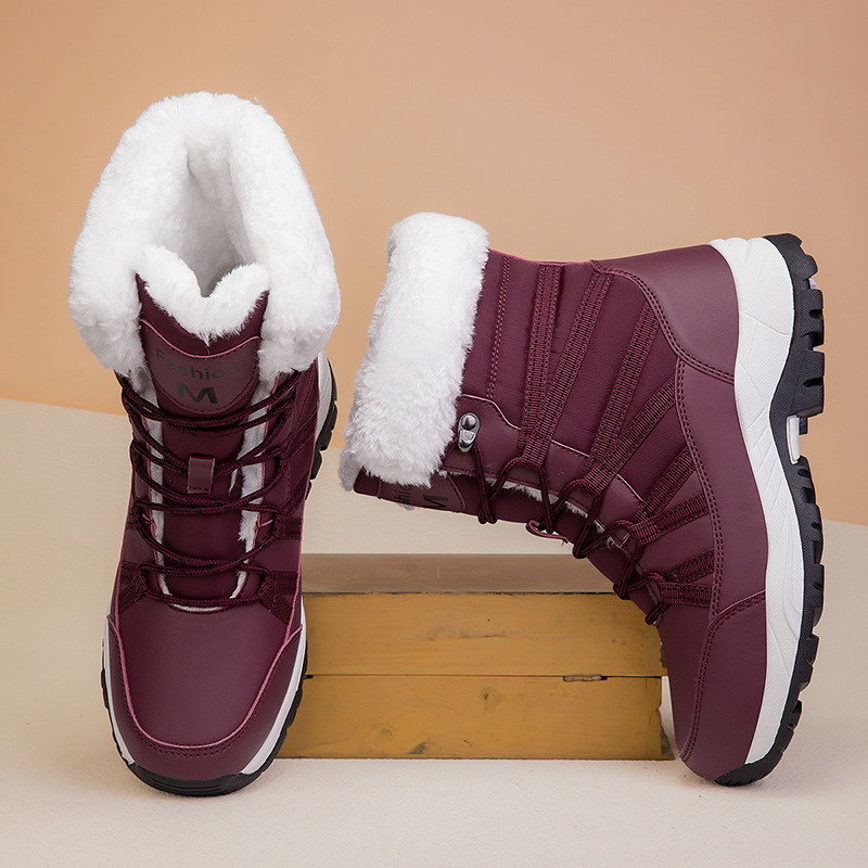 Winter Fleece-lined Thicker Non-slip Cotton-padded Shoes Outdoor Middle Boots - Image 4