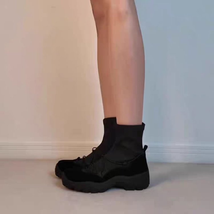 Retro Platform Cross Strap Stretch Boots Female – Bild 3