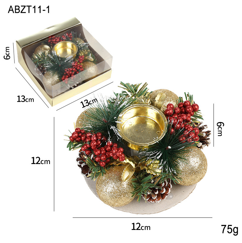 Christmas Candle Metals Candlestick Wreath Artificial Pinball Pinecone Candle Holder Fake Leaves Xmas New Year Home Table Decor – Bild 7