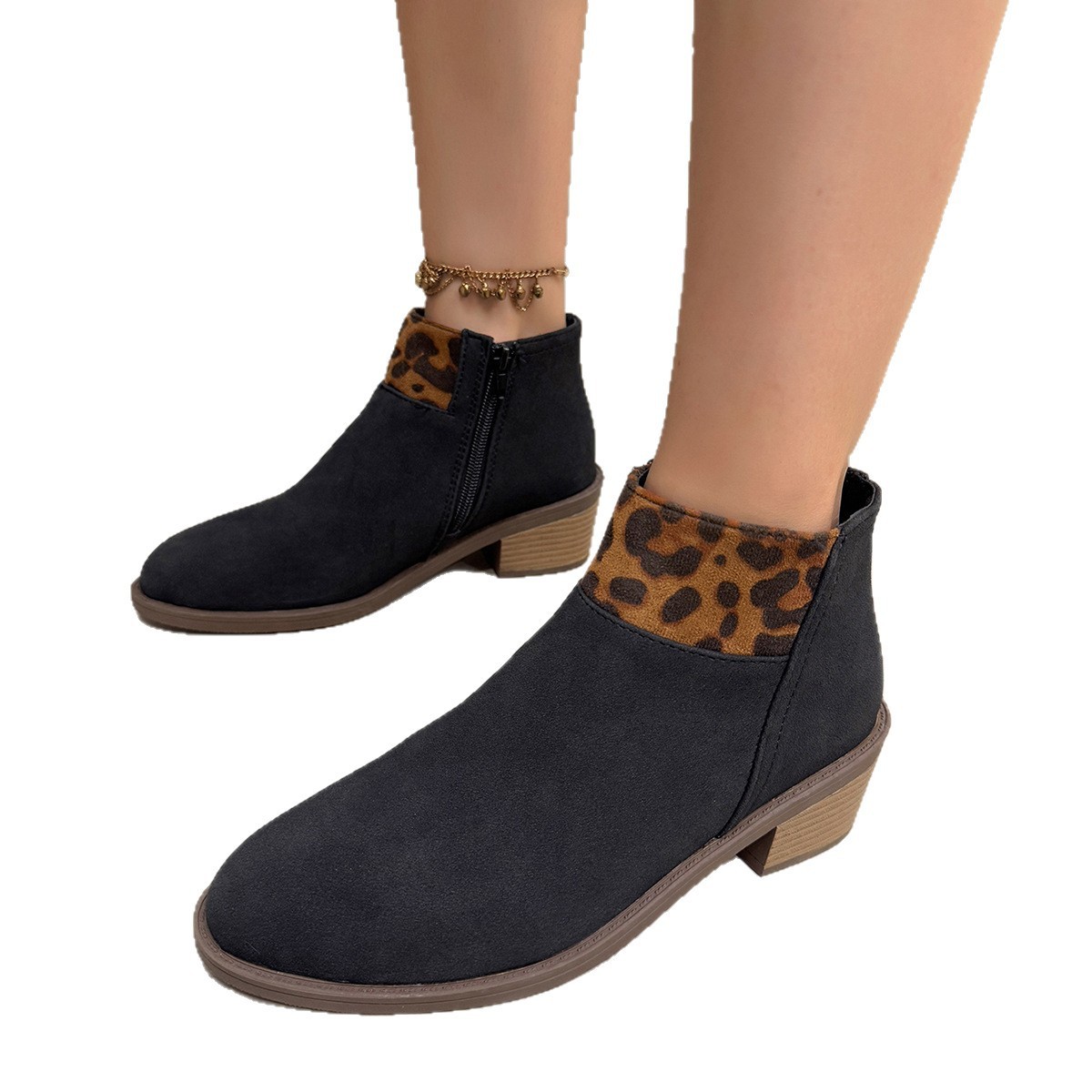 Plus Size Frosted Leopard Print Pointed Sense Thin Booties - Image 5