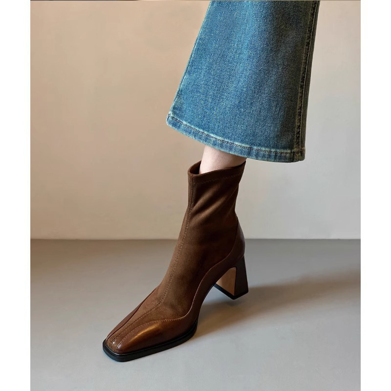 Retro New Chunky Heel High Heel Short Boots Women – Bild 2