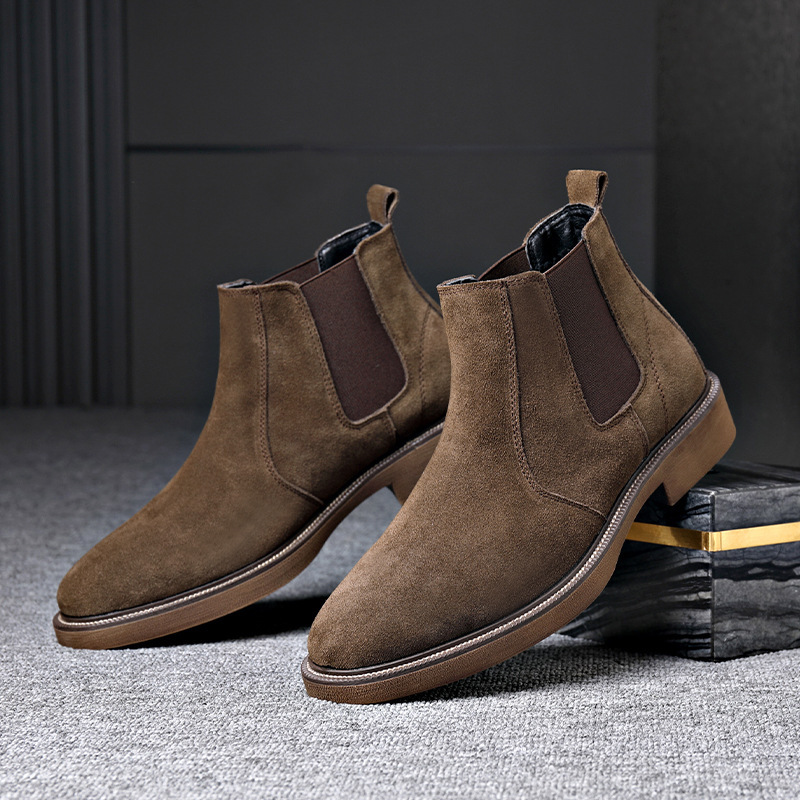 Men's Suede Leather Autumn And Winter New Fleece-lined Pointed Ankle Boots - Image 8