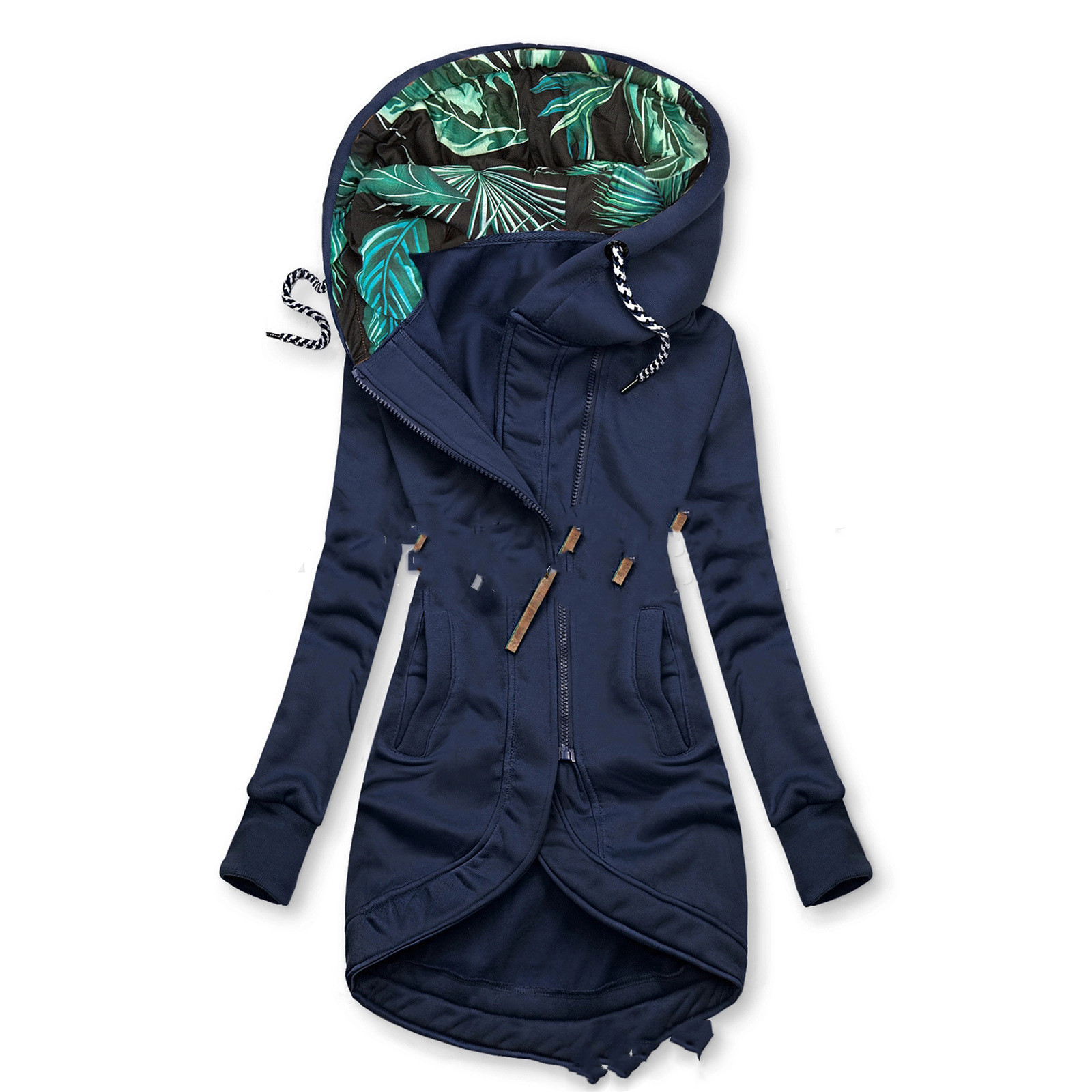 Solid Colour Printed Hooded Long Sleeve Jacket — изображение 2