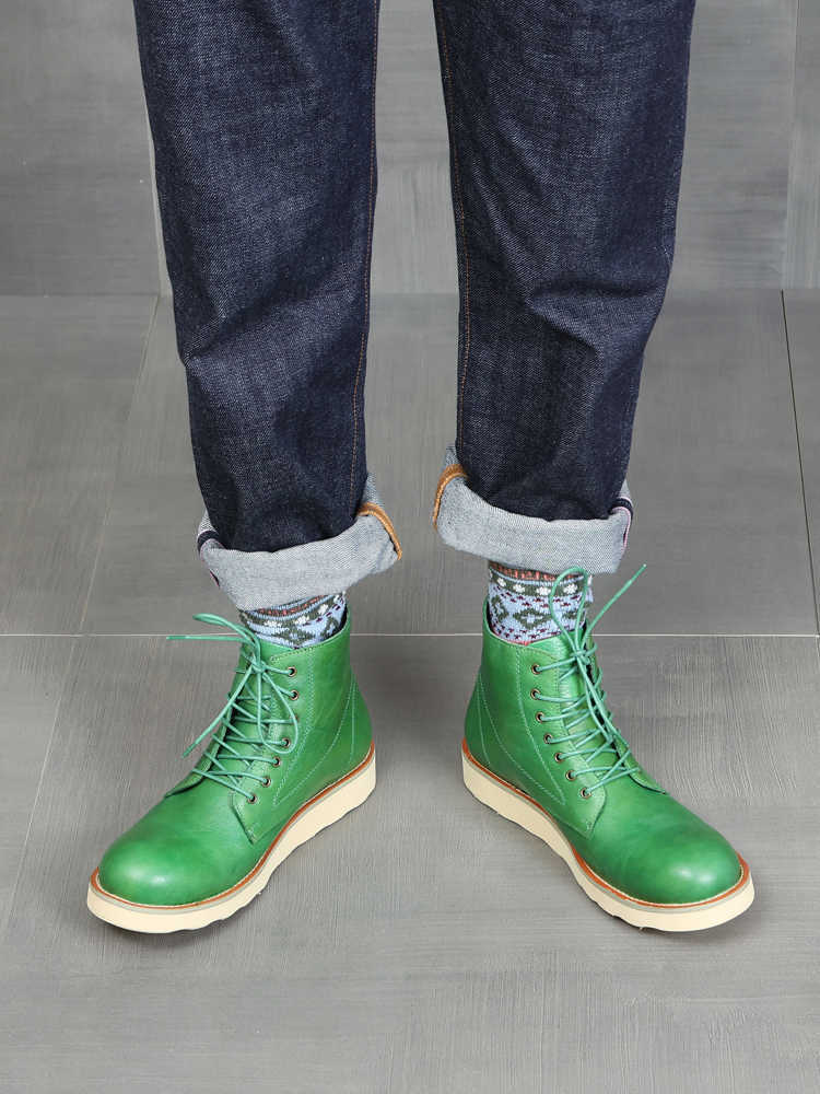 Retro Distressed Color Men Green Worker Boot - Image 7