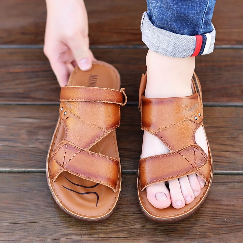 Men's Sandals Beach Shoes Top Layer Cattlehide Leather Fashion - Image 4