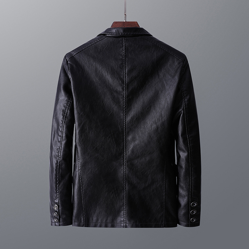 Leather Men's Autumn And Winter Jacket Thin Lapel - Image 5