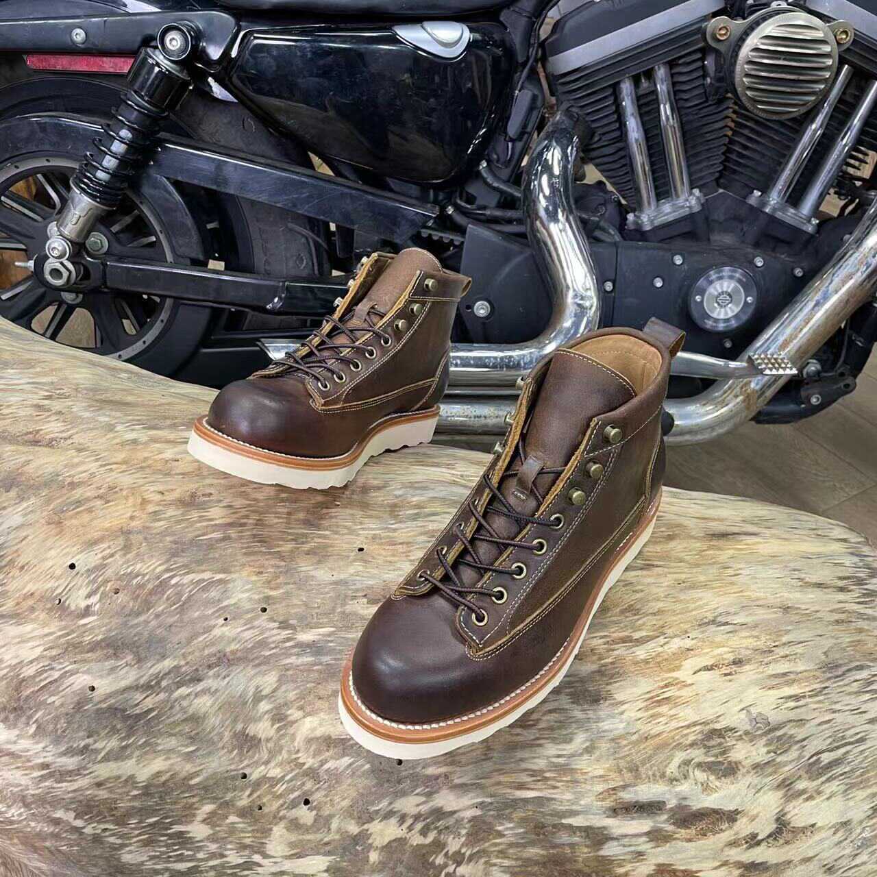 Retro Style Worker Boot Men's High-top Leather Motorcycle Boots - Image 8