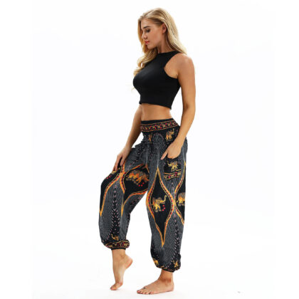 Golden elephant pattern outdoor yoga pants