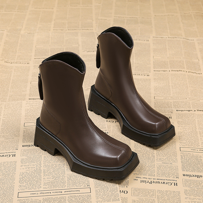 Platform Martin Boots Female Square Toe Booties - Image 7