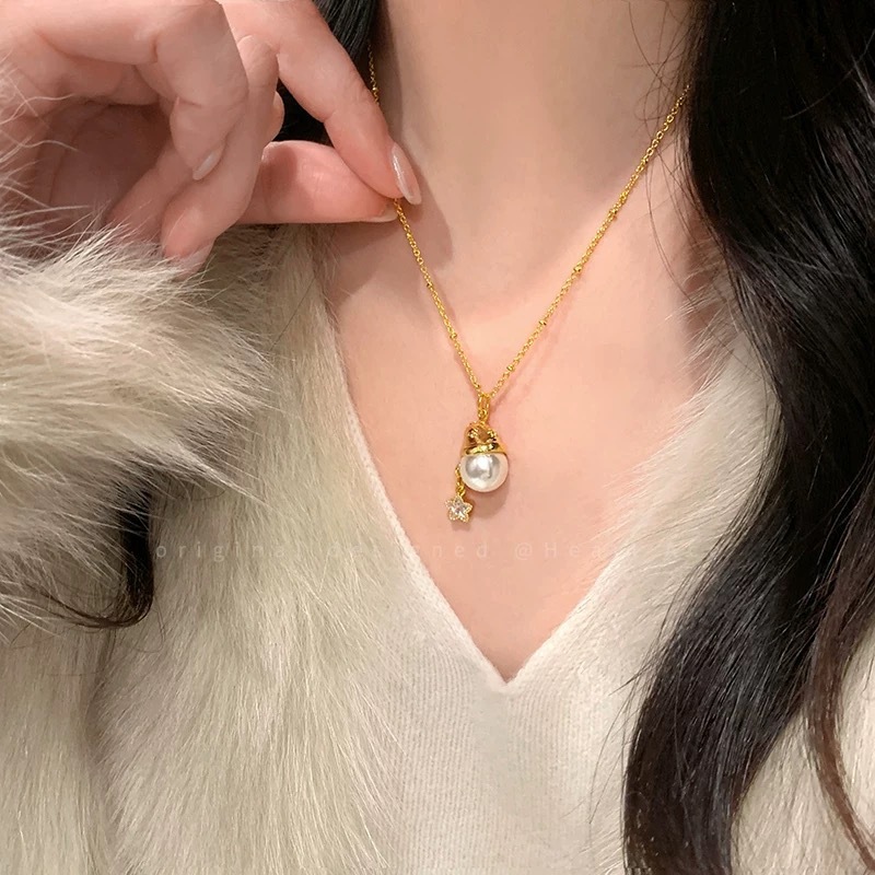 Romantic Pearl Christmas Hat XINGX Necklace Special-interest Design Exquisite Retro Affordable Luxury Clavicle Chain — изображение 4