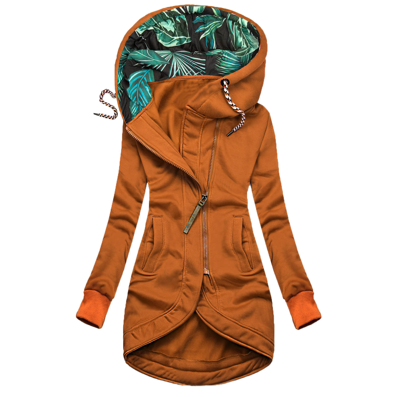 Solid Colour Printed Hooded Long Sleeve Jacket — изображение 5