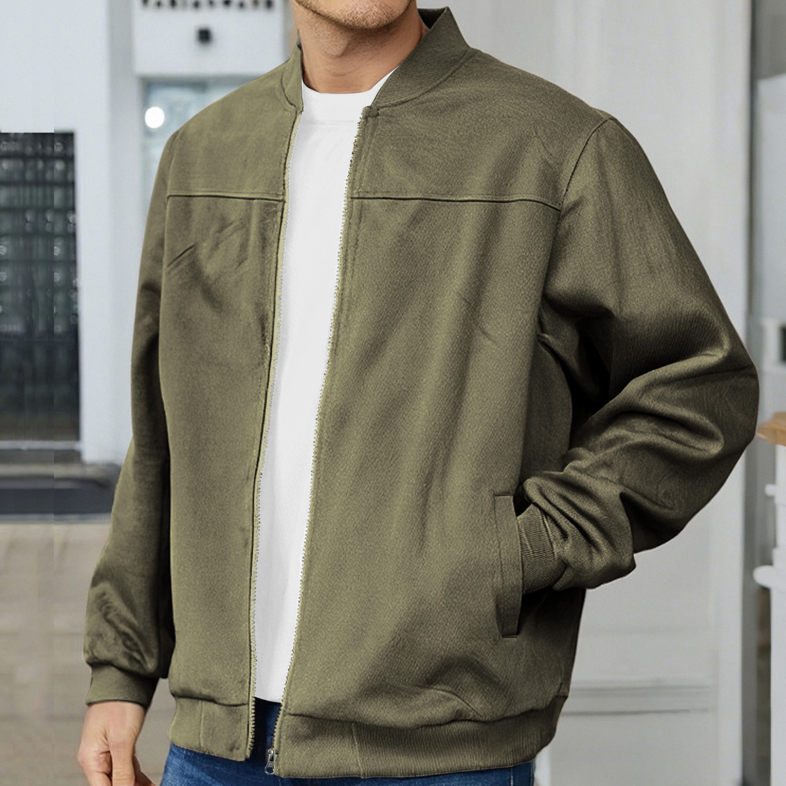 Men's Suede Fabric Jacket Casual Zipper Cardigan Outerwear - Image 5