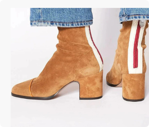 High Heel Square Toe Large Size Suede Color Matching Low-cut Martin Boots - Image 6