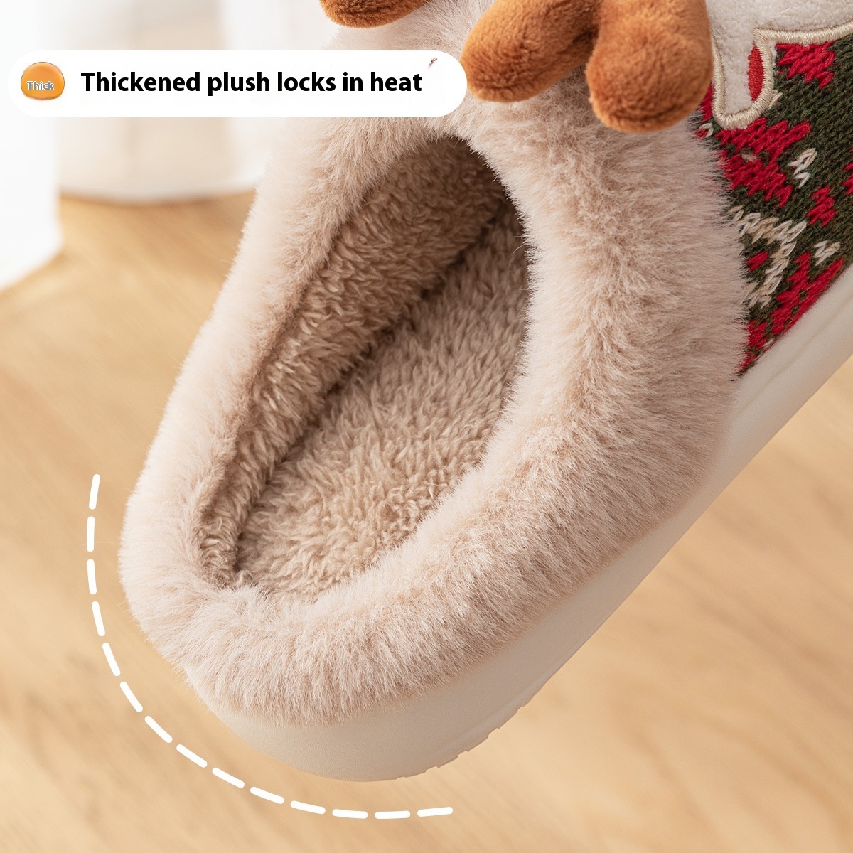 Cute Christmas Elk Plush Slippers Winter Ins Fashion Non-slip Floor Bedroom Home Slippers For Women Fuzzy House Shoes — изображение 6