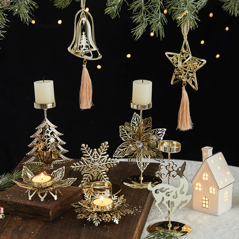 Romantic Christmas Wrought Iron Candlestick Candle Tray Decoration - Image 2