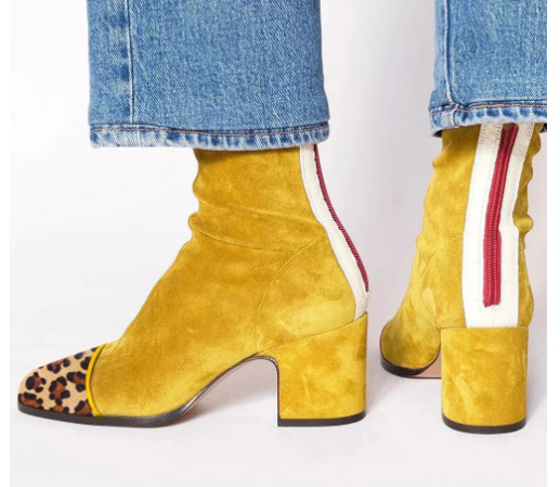 High Heel Square Toe Large Size Suede Color Matching Low-cut Martin Boots - Image 5