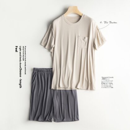 Men's Home Wear Thin Summer T-shirt Half Sleeve Shorts Suit Skin-friendly