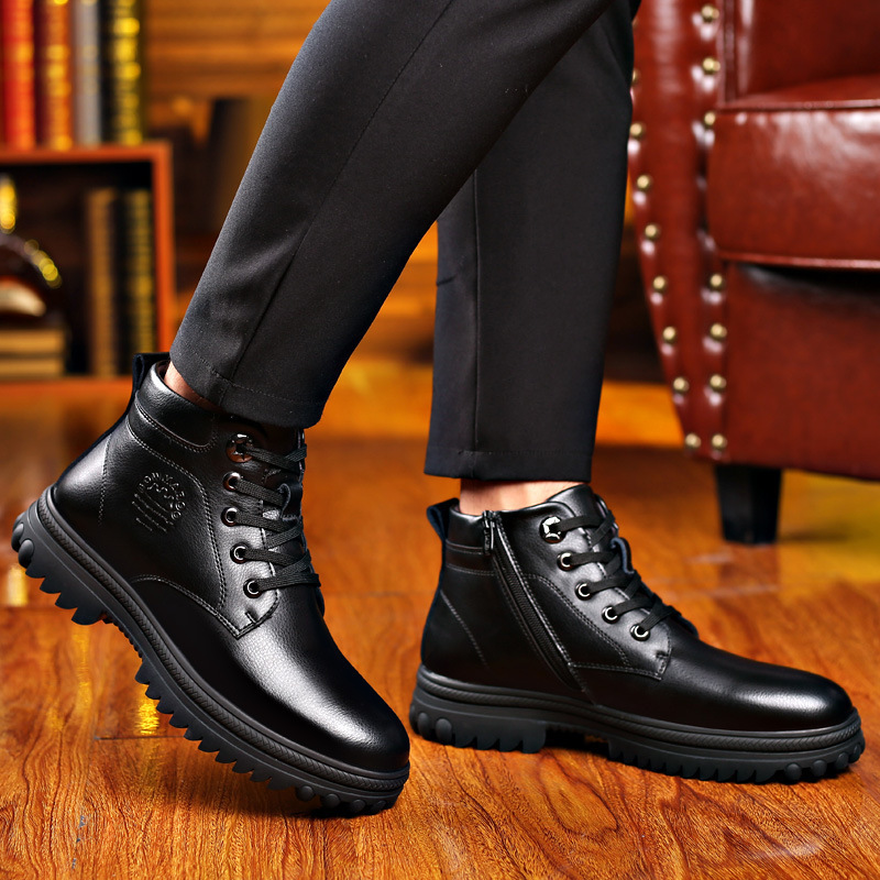 Winter Cotton Shoes Men's Leather Thickened Wool - Image 3