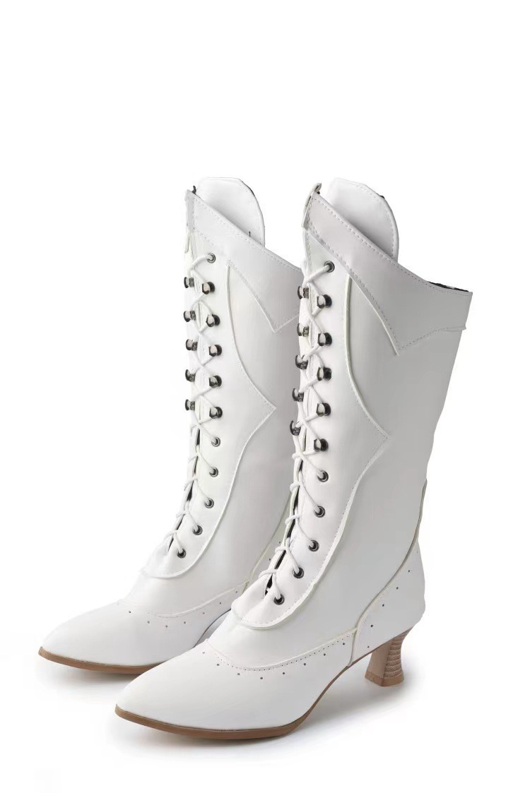 Lace-up Martin Boots Wine Cup Heel Round Toe Large Size Women's Boots - Image 5