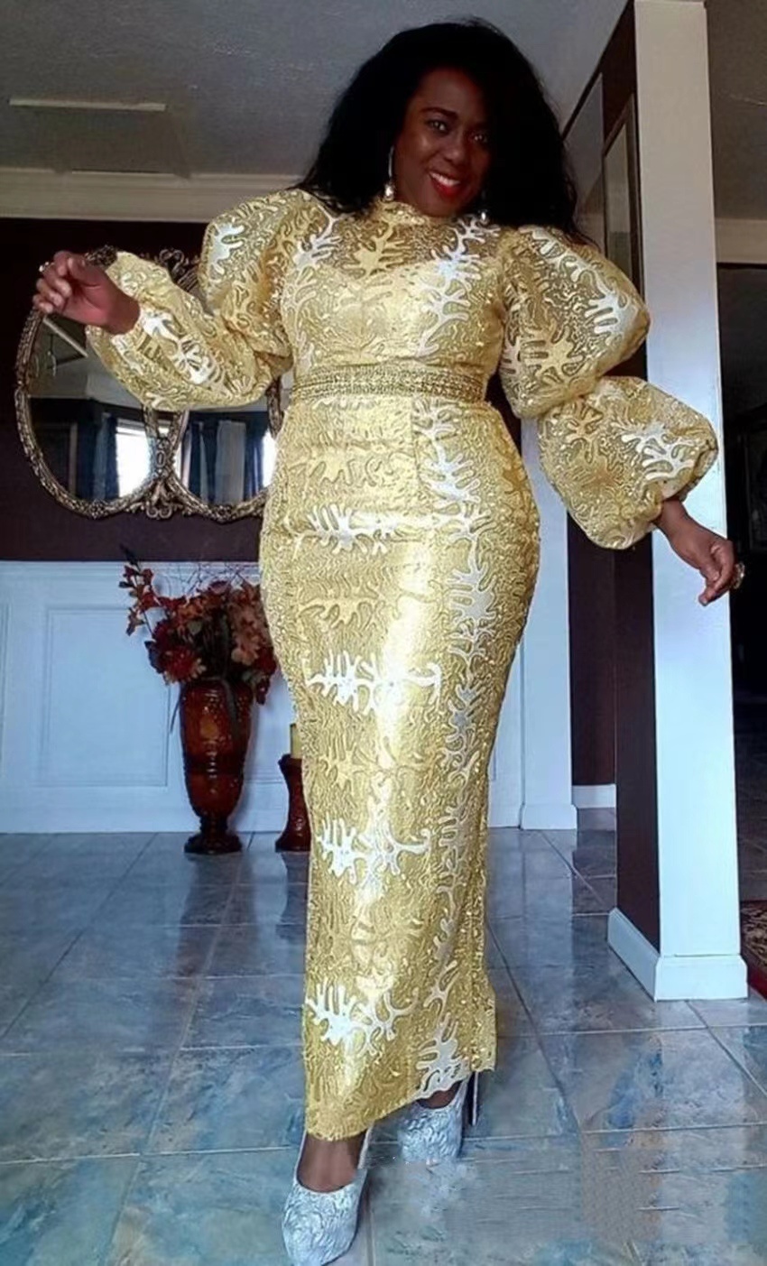 Crew Neck High Waist Puff Sleeve Ladies Dress — изображение 3